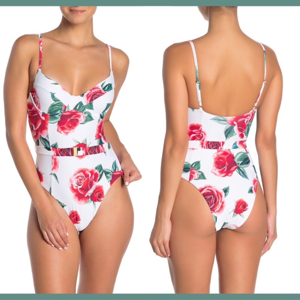 NWT $195 Onia X We Wore What‎ Danielle Floral One Piece White/Red [SZ XS ]